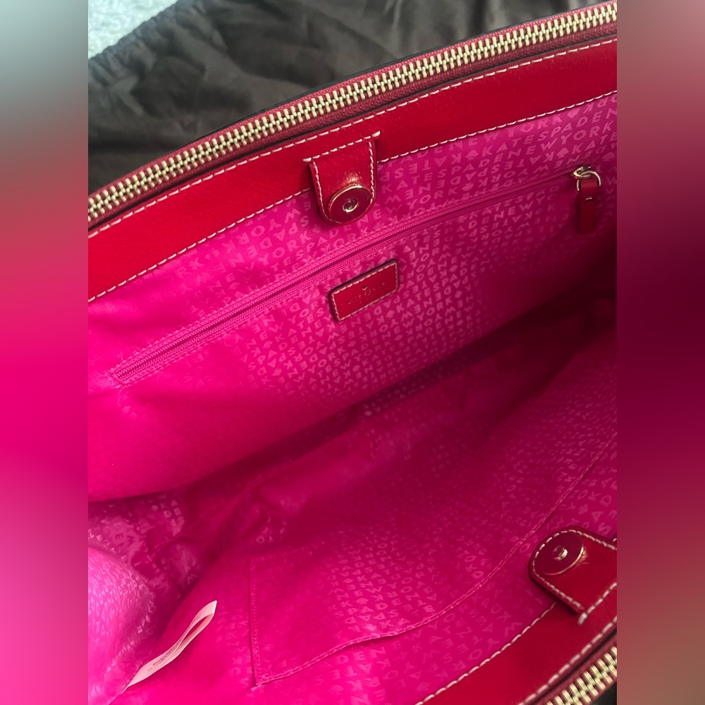KATE SPADE Large Red Leather Tote Briefcase Shoulder Bag with Three Sections - Picture 4 of 12